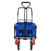 2 Pack Collapsible Outdoor Utility Wagon with Adjustable Handles and Steel Frame, Heavy Duty Folding Portable Hand Cart with Extral Storage Pocket and 4 Wheels for Outdoor Beach Camping Gardening Shop